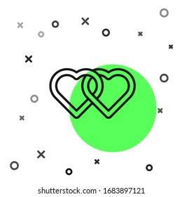 Black line Two Linked Hearts icon isolated on white background. Romantic symbol linked, join, passion and wedding. Valentine day.  Vector Illustration
