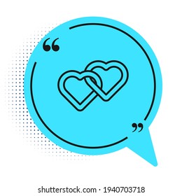 Black line Two Linked Hearts icon isolated on white background. Romantic symbol linked, join, passion and wedding. Valentine day symbol. Blue speech bubble symbol. Vector
