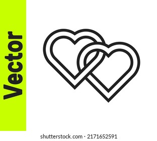 Black line Two Linked Hearts icon isolated on white background. Romantic symbol linked, join, passion and wedding. Valentine day.  Vector