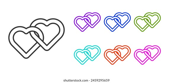 Black line Two Linked Hearts icon isolated on white background. Romantic symbol linked, join, passion and wedding. Valentine day symbol. Set icons colorful. Vector