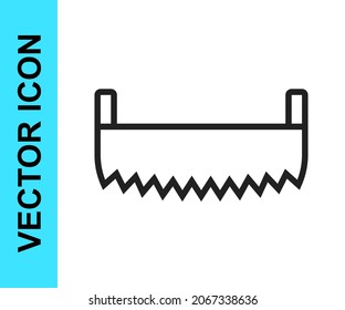 Black line Two-handed saw icon isolated on white background.  Vector
