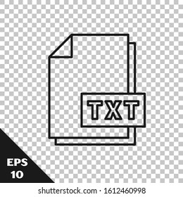 Black line TXT file document. Download txt button icon isolated on transparent background. Text file extension symbol.  Vector Illustration