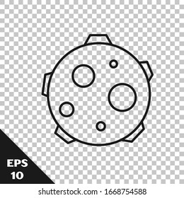 Black line UFO abducts cow icon isolated on transparent background. Flying saucer. Alien space ship. Futuristic unknown flying object.  Vector Illustration