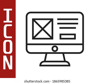 Icono de diseño de la interfaz de usuario de línea negra o UX aislado en fondo blanco.  Vector