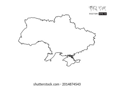 Black  line Ukraine map vector on white background.