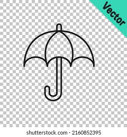 Black line Umbrella icon isolated on transparent background. Insurance concept. Waterproof icon. Protection, safety, security concept.  Vector
