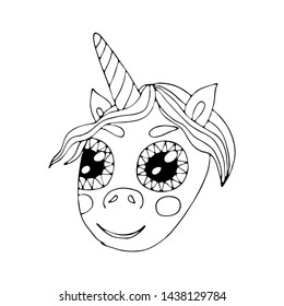 Black line Unicorn for coloring book or page. Cute Unicorn. Coloring vector Unicorn. Animal coloring.