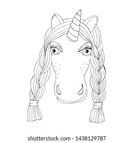 Black line Unicorn for coloring book or page. Cute Unicorn. Coloring vector Unicorn. Animal coloring.