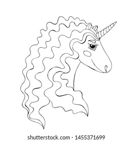Black line Unicorn for coloring book or page. Cute Unicorn. Nursery coloring unicorn.