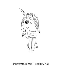 Black line Unicorn for coloring book or page. Cute Unicorn.
