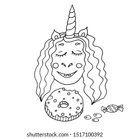 Black line Unicorn for coloring book or page. Cute Unicorn. Nursery coloring unicorn.