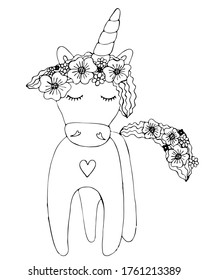 Black line Unicorn for coloring book or page. Cute Unicorn. Isolated line unicorn