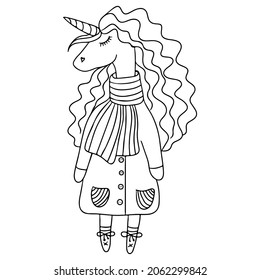 Black line Unicorn for coloring book or page. Cute Unicorn. Isolated line unicorn