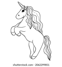 Black line Unicorn for coloring book or page. Cute Unicorn. Isolated line unicorn