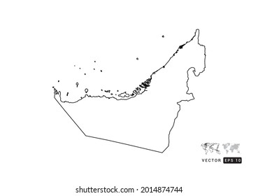 Black  line United Arab Emirates map vector on white background.