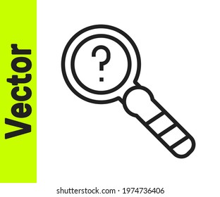 Black line Unknown search icon isolated on white background. Magnifying glass and question mark.  Vector