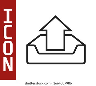 Black line Upload inbox icon isolated on white background.  Vector Illustration