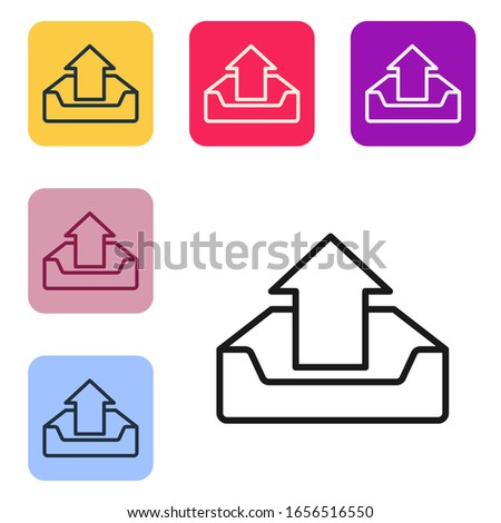 Black line Upload inbox icon isolated on white background. Set icons in color square buttons. Vector Illustration