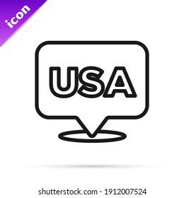 Black line USA Independence day icon isolated on white background. 4th of July. United States of America country.  Vector