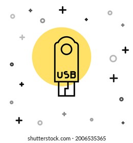 Black line USB flash drive icon isolated on white background. Random dynamic shapes. Vector Illustration
