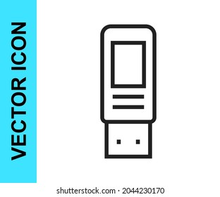 Icono de la unidad flash USB de línea negra aislado en fondo blanco.  Vector