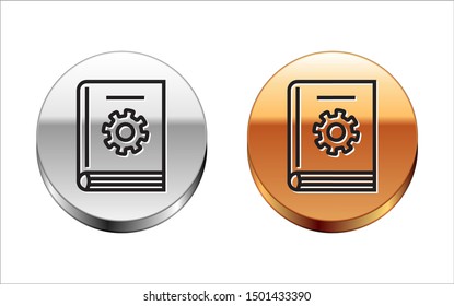Black line User manual icon isolated on white background. User guide book. Instruction sign. Read before use. Silver-gold circle button. Vector Illustration