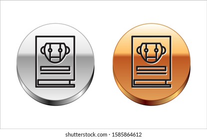 Black line User manual icon isolated on white background. User guide book. Instruction sign. Read before use. Silver-gold circle button. Vector Illustration