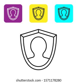 Black line User protection icon isolated on white background. Secure user login, password protected, personal data protection, authentication. Set icons colorful square buttons. Vector Illustration