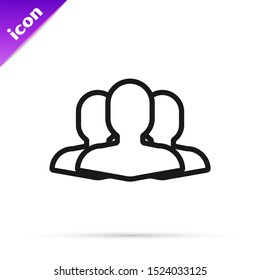 Black line Users group icon isolated on white background. Group of people icon. Business avatar symbol users profile icon.  Vector Illustration