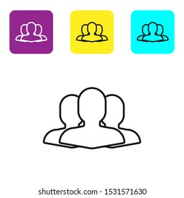 Black line Users group icon isolated on white background. Group of people icon. Business avatar symbol users profile icon. Set icons colorful square buttons. Vector Illustration