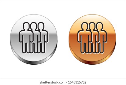 Black line Users group icon isolated on white background. Group of people icon. Business avatar symbol - users profile icon. Silver-gold circle button. Vector Illustration