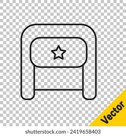 Black line Ushanka icon isolated on transparent background. Russian fur winter hat ushanka with star. Soviet Union uniform of KGB and NKVD.  Vector