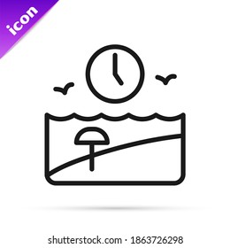 Schwarze Linie Urlaubszeit Symbol einzeln auf weißem Hintergrund.  Vektorgrafik