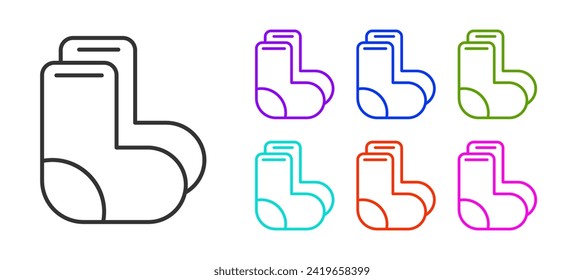 Black line Valenki icon isolated on white background. National Russian winter footwear. Traditional warm boots in Russia. Set icons colorful. Vector