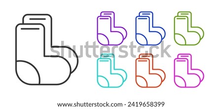 Black line Valenki icon isolated on white background. National Russian winter footwear. Traditional warm boots in Russia. Set icons colorful. Vector