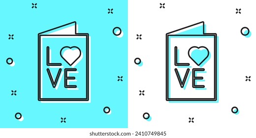 Black line Valentines day party flyer icon isolated on green and white background. Celebration poster template for invitation or greeting card. Random dynamic shapes. Vector