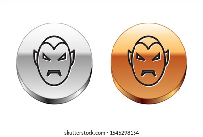 Black line Vampire icon isolated on white background. Happy Halloween party. Silver-gold circle button. Vector Illustration