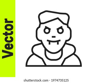 Black line Vampire icon isolated on white background. Happy Halloween party.  Vector
