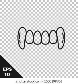 Black line Vampire teeth icon isolated on transparent background. Happy Halloween party.  Vector Illustration