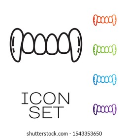 Black line Vampire teeth icon isolated on white background. Happy Halloween party. Set icons colorful. Vector Illustration