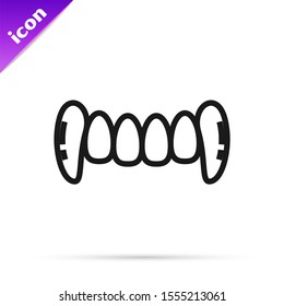 Black line Vampire teeth icon isolated on white background. Happy Halloween party.  Vector Illustration