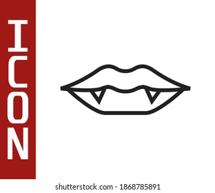 Black line Vampire teeth icon isolated on white background. Happy Halloween party.  Vector