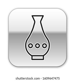 Black line Vase icon isolated on white background. Silver square button. Vector Illustration