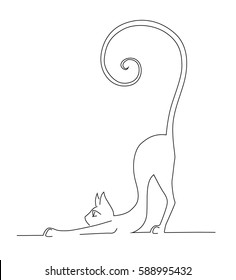 Black line vector decorative cat illustration on white background