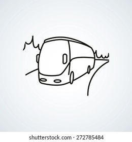 black line vector icon bus on white background.