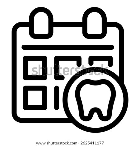 Black line vector icon for a dental appointment, featuring a calendar and a tooth symbol
