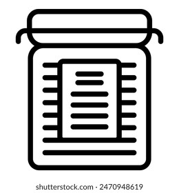 Black line vector icon representing a sealed glass jar with label, suitable for various designs