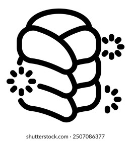 Black line vector icon of a spine with painful areas highlighted, representing back pain