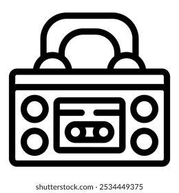 Icono de Vector de línea negra de un boombox vintage que reproduce música desde una cinta de casete