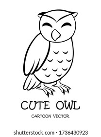 Black line vector illustration cartoon on a white background of a cute owl